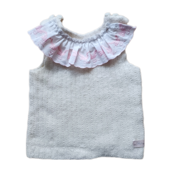 top aimé en tricot blanc et dentelle rose pour enfant bébé fille vêtement d'été